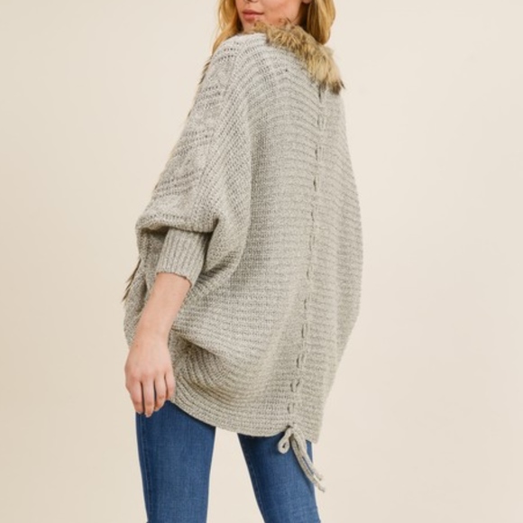 Cardigan Faux Fur Trim - Picture 6 of 8